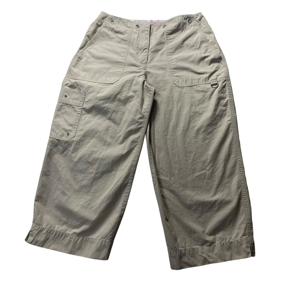 VTG Ralph Lauren Capri Crop Travel Pants Sand size 4 Cargo Pocket Keychain Ring